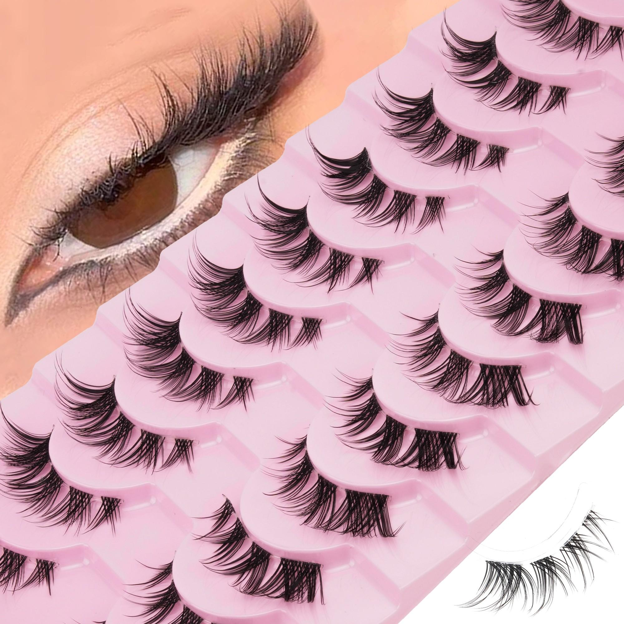 10 Pairs Natural Thin False Eyelashes, Clear Band Lashes, Invisible Transparent Band, Reusable, Beginner-Friendly, 3D Lash Extensions, Makeup Tool