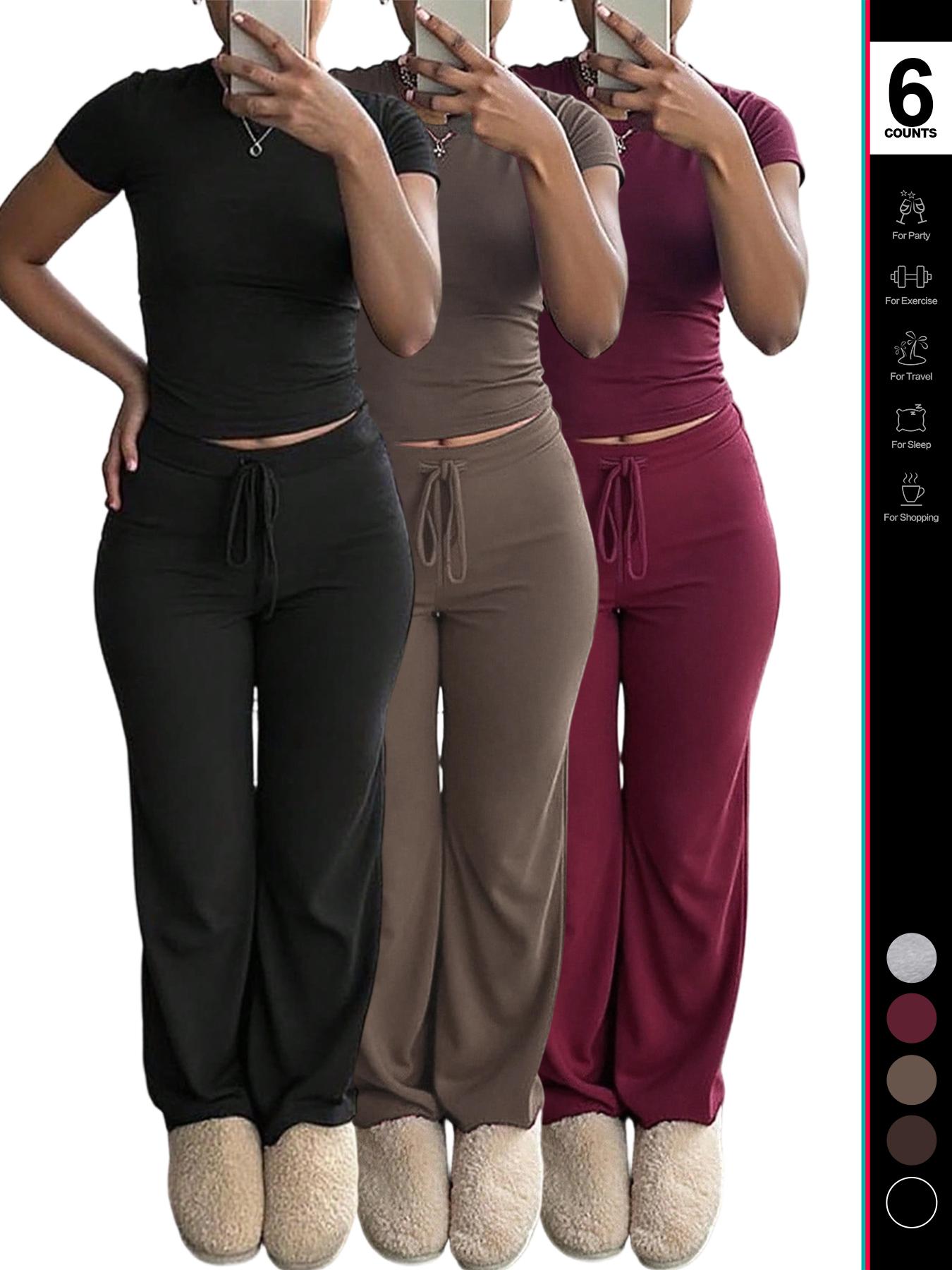 2026 Women's Two-Piece Y2K, Fitted Baby Tee & High-Waist Flare Lounge Pants, Stylish Loungewear Tracksuit Set, Textured Sweatsuit