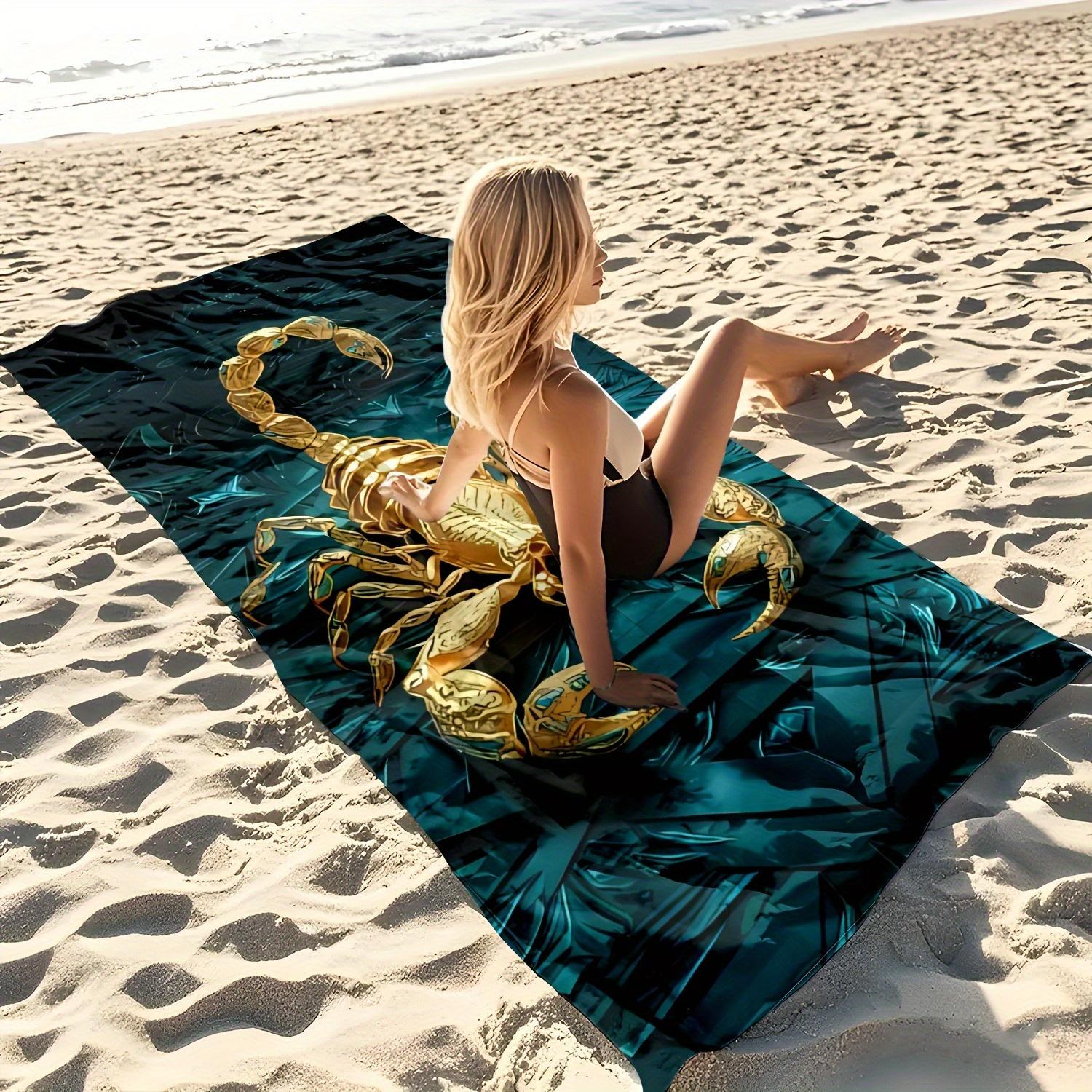 1-Pack Golden Scorpion Beach Towel - Quick-Dry Large Rectangular Bath & Swim Towel with Golden Scorpion Design, Lightweight & Sand-Resistant for Surfing, Yoga, Summer Beach - Machine Washable Polyester Towel, Beach Towel Quick Dry