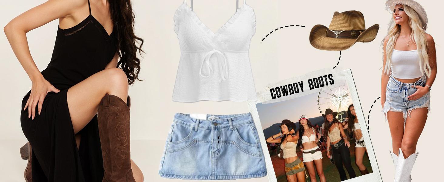 【Valentine's Day Gift】Western Cowboy Boots for Women - Wide Calf Knee High Cowgirl Boots with Classic Embroidered, Slip On Pointed Toe Chunky Heel Fashion Retro Classic Pull On Tall Boot for Girls Ladies Fall Winter Brown fall boots