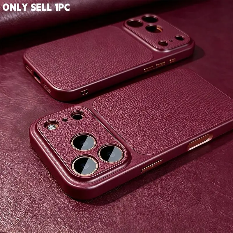 Luxury Artificial Texture Wireless Charging Phone Case for iPhone 18 Pro Max/17 Pro Max/16/15/14/13 Pro Max Air, featuring camera lens protection, full-wrap AI buttons, soft edges, and shockproof back cover