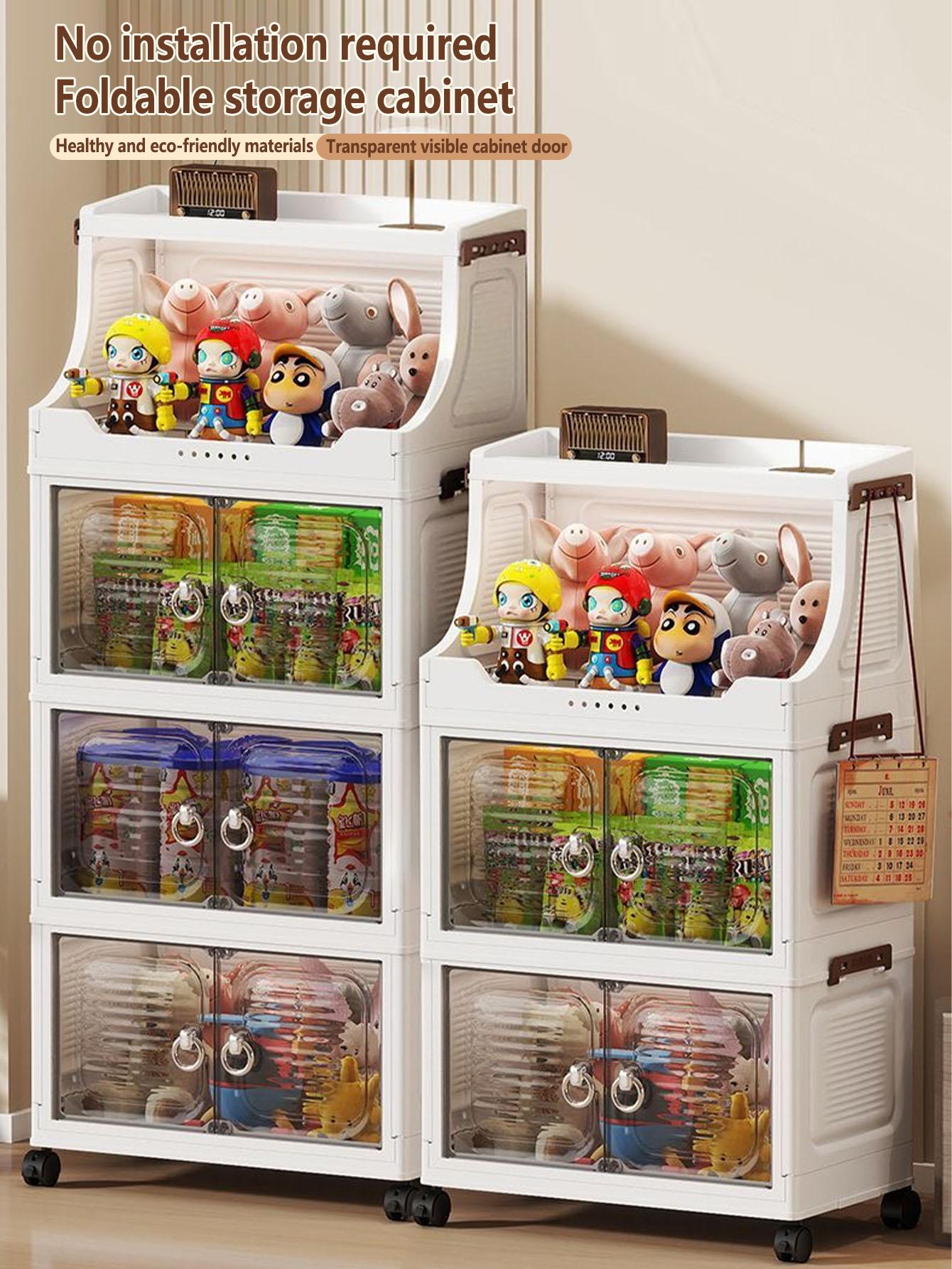 Foldable Storage Cabinet, Multi-Layer Home Bedroom Clothes Organizer, No Installation Living Room Plastic Shelf, Durable & Space-Saving Design, Drawers