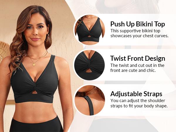 Yonique Women Bikini Top Only - Supportive Swimsuit Top Large Bust Bathing Suit Top Cut Out Twist Swim Top