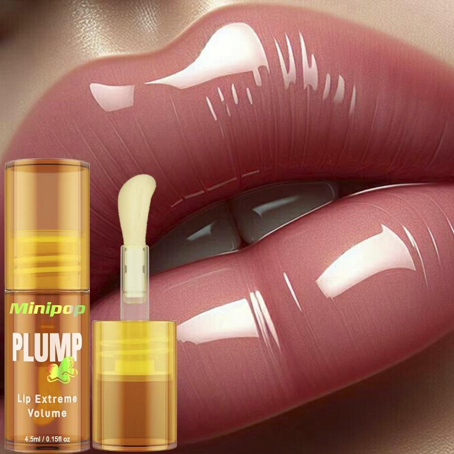 LIP PLUMP Transparent Plumping Lip Oil Lip Treatment - Extreme Lip Plumper Lip Volumizer Infused with Ginger & Chili for a Natural Tingle, Provides Deep Moisturizing & a Non-Sticky Glossy Finish