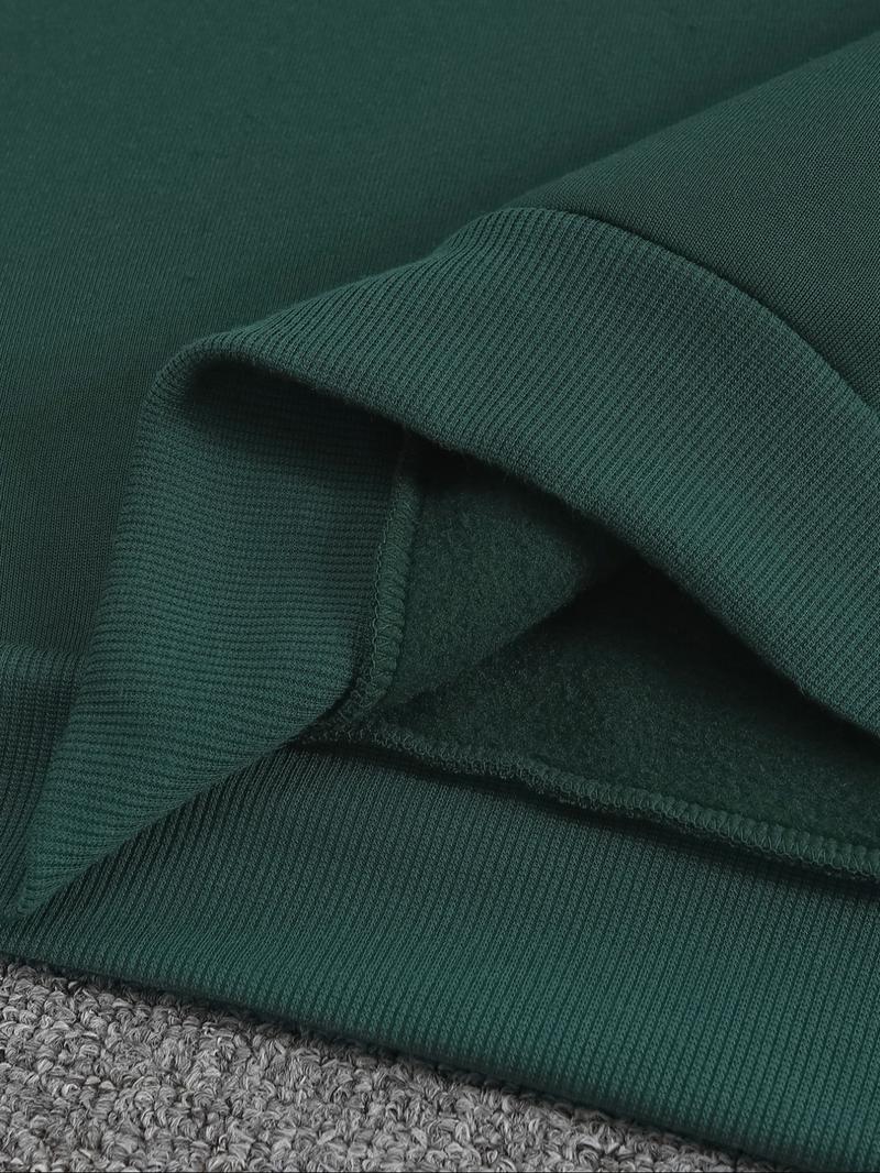 Men's Hot Selling Letter Number Print Fleece Pullover Sweatshirt, Casual Fall & Winter Round Neck Top, Thick Fabric, Fitted Style