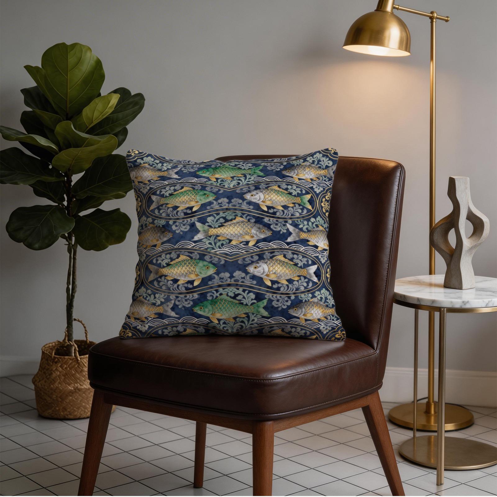 1 Pack 18×18 Inch Koi Fish Printed Throw Pillow with Invisible Zipper, Japanese Style Decorative Cushion for Couch, Sofa, Bed, Living Room and Bedroom, HD Digital Print, Fade-Resistant Soft Pillow