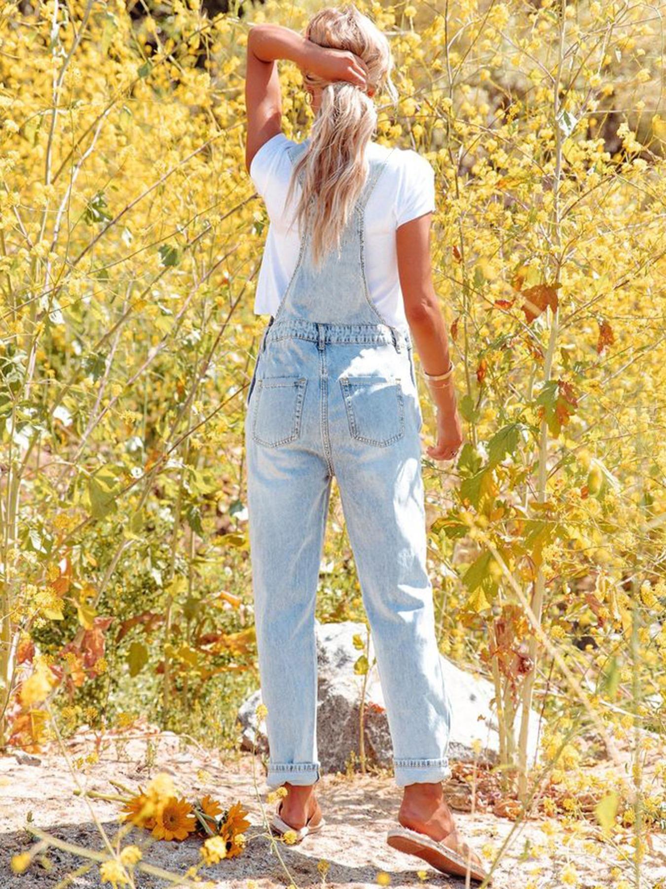 Women's Loose Fit Denim Overalls, Casual Washed Design, Perfect for Daily Wear & Outdoors, All-Season Comfortable Pants