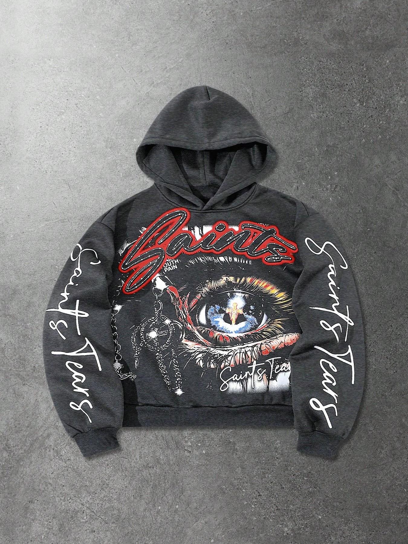 Unisex Graphic Print Hoodie with Eye Print Design, Fashion Streetwear Hip Hop Style, Casual Loose-Fit Sweatshirt for Fall & Winter