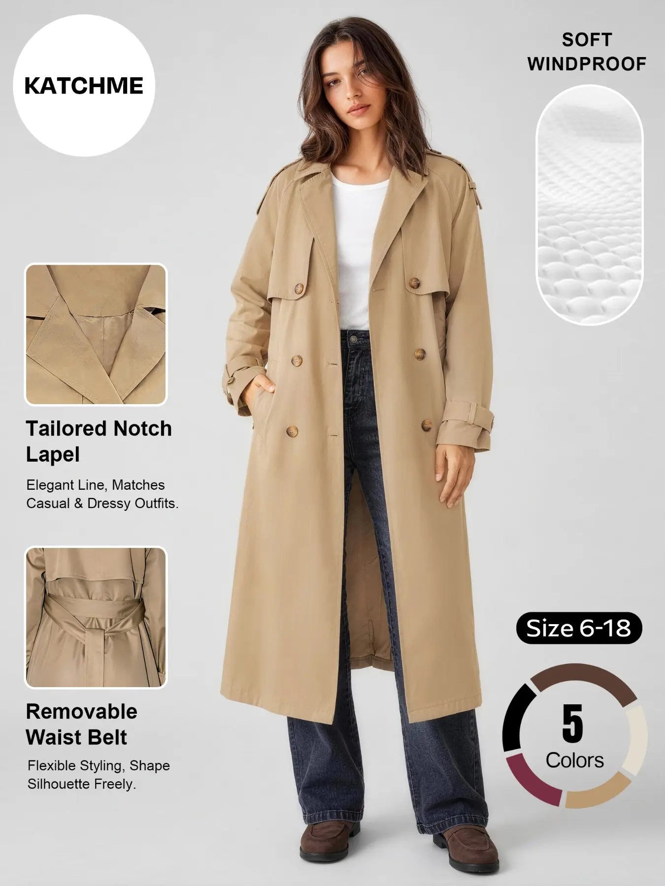 Women's Elegant Plain Color Notched Lapel Double Button Belted Windbreaker, Multifunctional Streetwear Coat, Minimalist Style Outerwear Jackets#TikTokMadeMeBuyIt #CasualChic#Outerwear