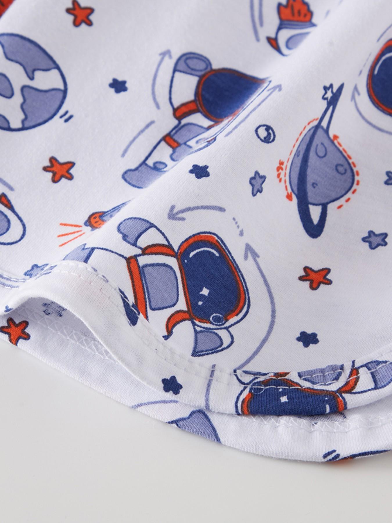 Boys' Cute Astronaut Space Print Pajama Set, Summer Breathable Soft Sleepwear, Short Sleeve Fitted Casual Pajamas