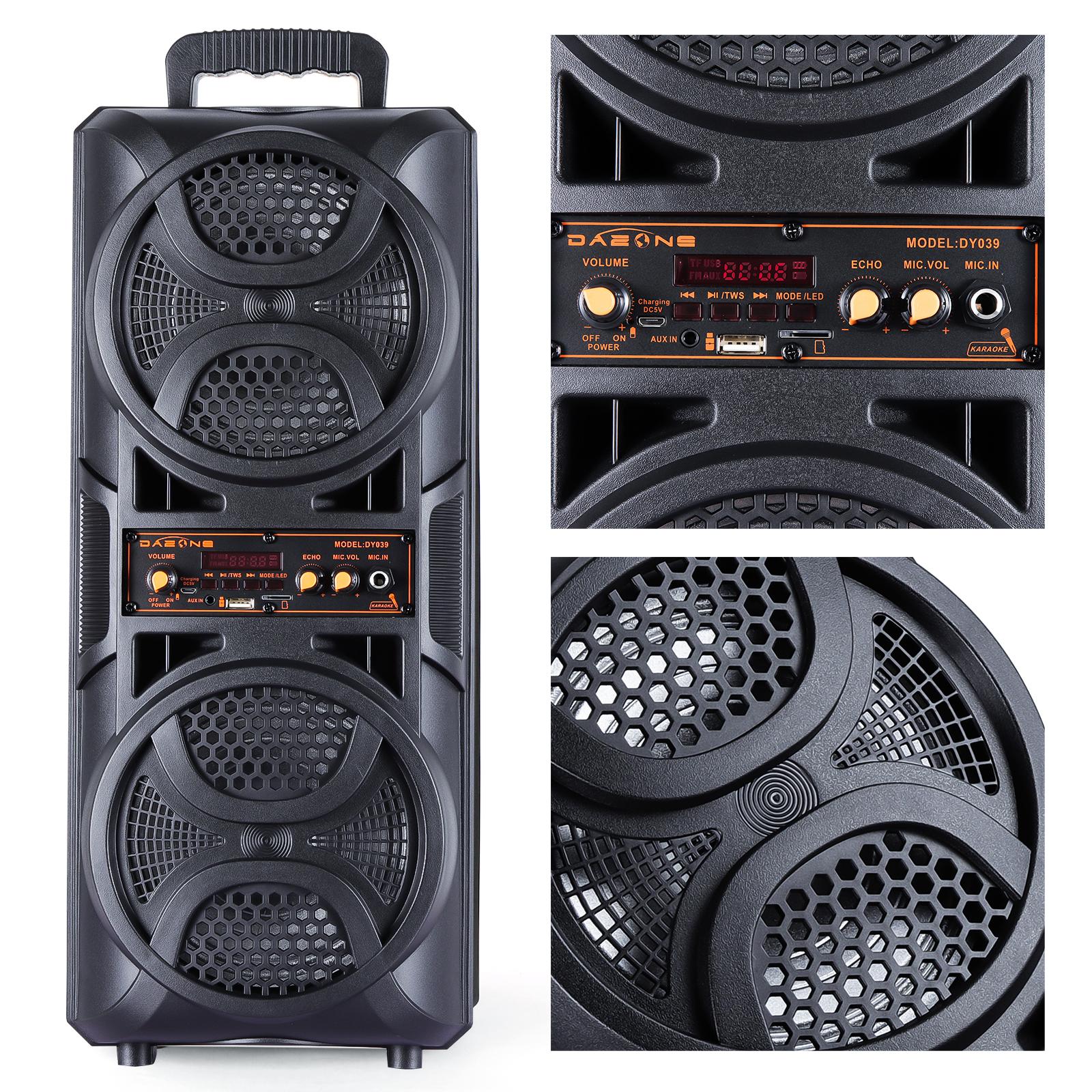 Bluetooth Speaker Wireless Rechargeable Portable PA Speaker 2 x 6.5“ Subwoofer Party Sound Box With Microphone Remote Control LED Lighting FM Radio Audio