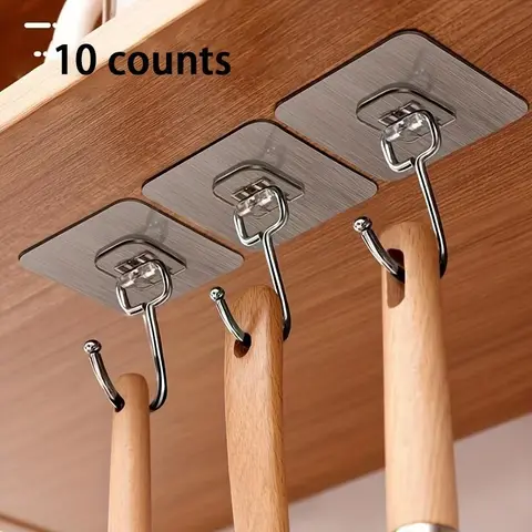 Wall Mounted Hooks, Hooks for Hanging, 10/20pcs Punch-free Adhesive Hooks, Transparent Reusable Seamless Hooks, Waterproof & Oilproof Hooks for Bathroom, Kitchen, Closet, Wardrobe, Home Organizer, Versatile Organizer