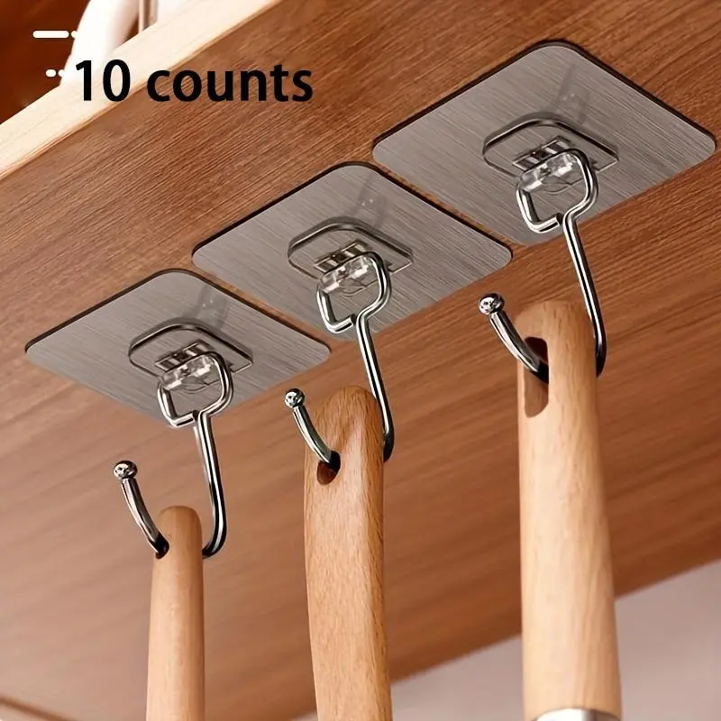 Wall Mounted Hooks, Hooks for Hanging, 10/20pcs Punch-free Adhesive Hooks, Transparent Reusable Seamless Hooks, Waterproof & Oilproof Hooks for Bathroom, Kitchen, Closet, Wardrobe, Home Organizer, Versatile Organizer
