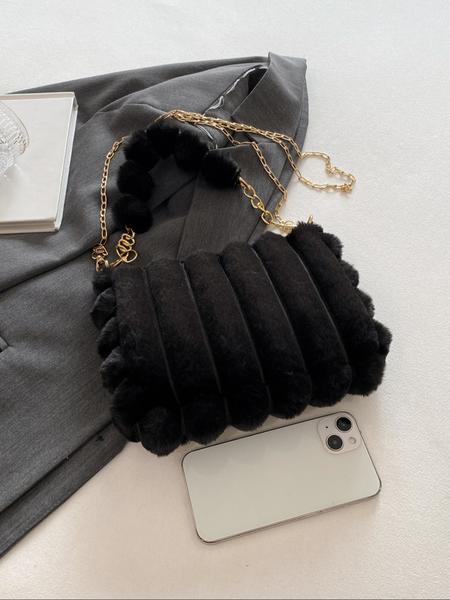 Soft Plush Detail Handbag, Cute Design Crossbody Bag for Girls & Women, Fluffy Handbag, Perfect for Fall Winter Season, Ideal Gift Choice