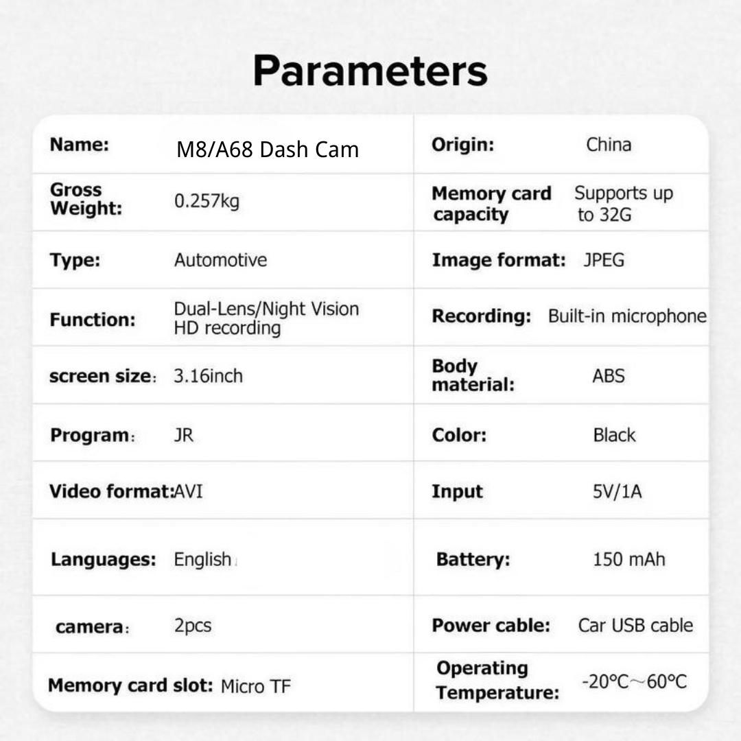 Dual Lens Car DVR, HD Driving Recorder, 1080P HD Front & Rear Camera Car DVR, 32GB Car Video Surveillance with 3.16 Inch IPS Display, 24-hour Parking Mode Monitoring