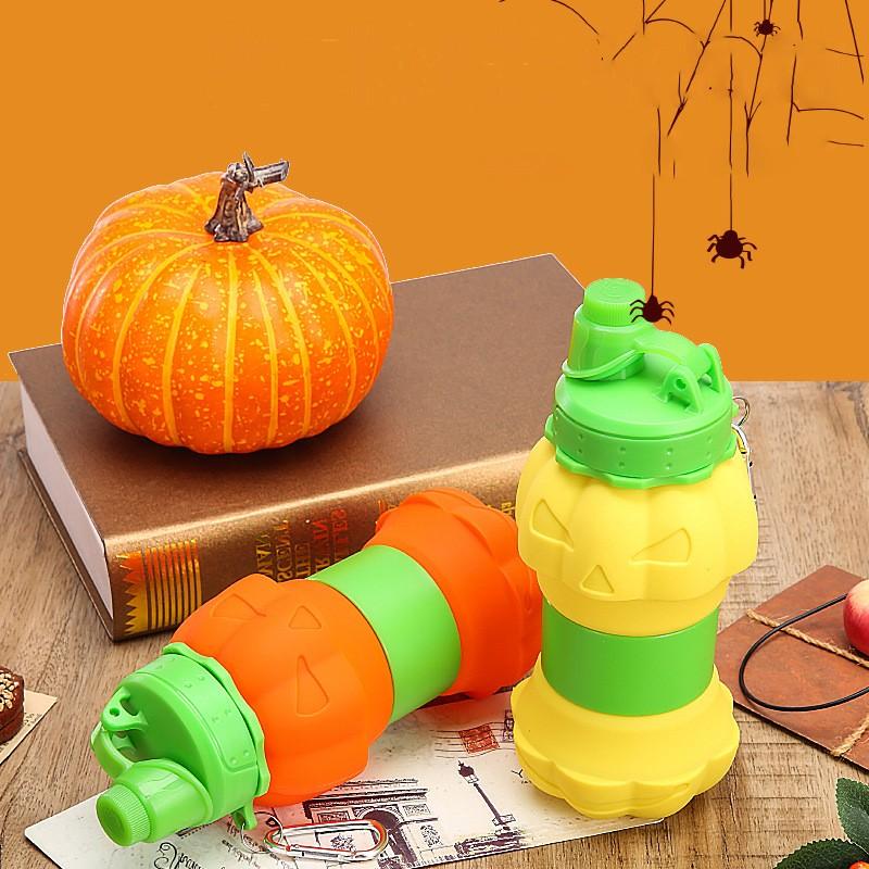 Outdoor sports water bottle, silicone folding cup, Halloween-inspired pumpkin design, telescopic and portable silicone water cup, collapsible water bottle, travel water bottle, sports portable sports water bottle, reusable water bottle, equipped with clim