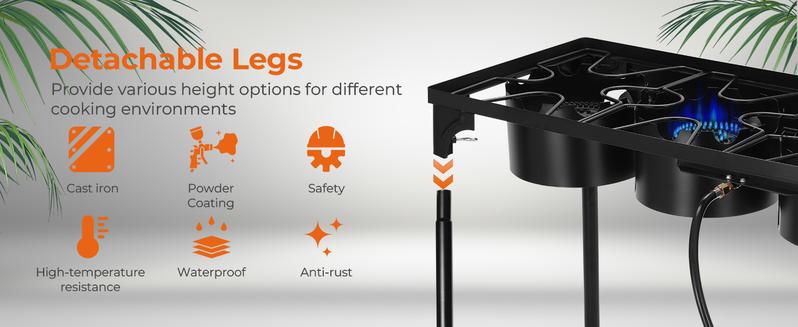 GEEKHOM Camping Stove, 3 Burner Propane Camp Stove w/Detachable Legs, 225,000-BTU Output, 20 PSI Regulator & CSA Certification, 30’’ Outdoor Gas Stove, High Pressure Propane Burner for BBQ (3 Burner)