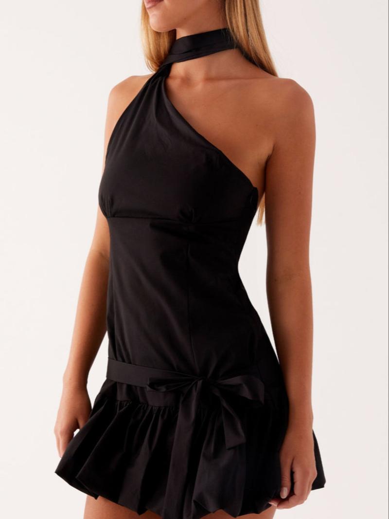 Women's Solid / Polka Dot Print Knot Front Dress, Casual Sleeveless Short Dress for Party Club Dating Wear, Ladies Summer Clothes