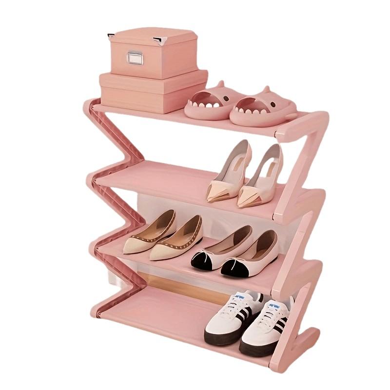 4 Layer Independent Z-Shaped Stackable Shoe Rack Organizer, Metal Frame & Plastic Shelves, No Tool Assembly, Space-Saving Floor Storage Cabinet, Shoe Rack Shelf, Shoe Organization Rack