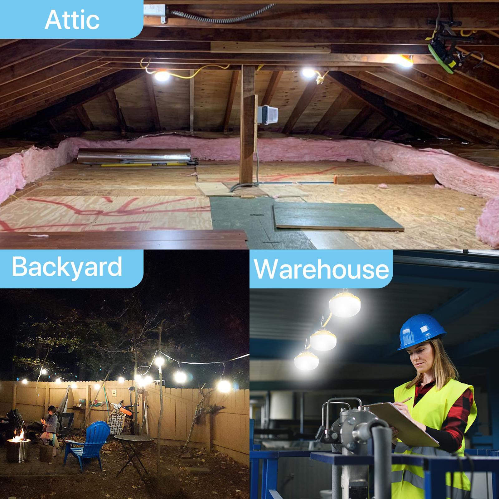 HYPERLITE Construction String Lights: 50FT/100FT 5/10 Bulbs String Work Lights with Climbing Hooks - IP65 Waterproof Linkable LED Construction String Lights for Job Site Attic Renovation Crawlspace Lighting，Outdoor，SpringGlowUp