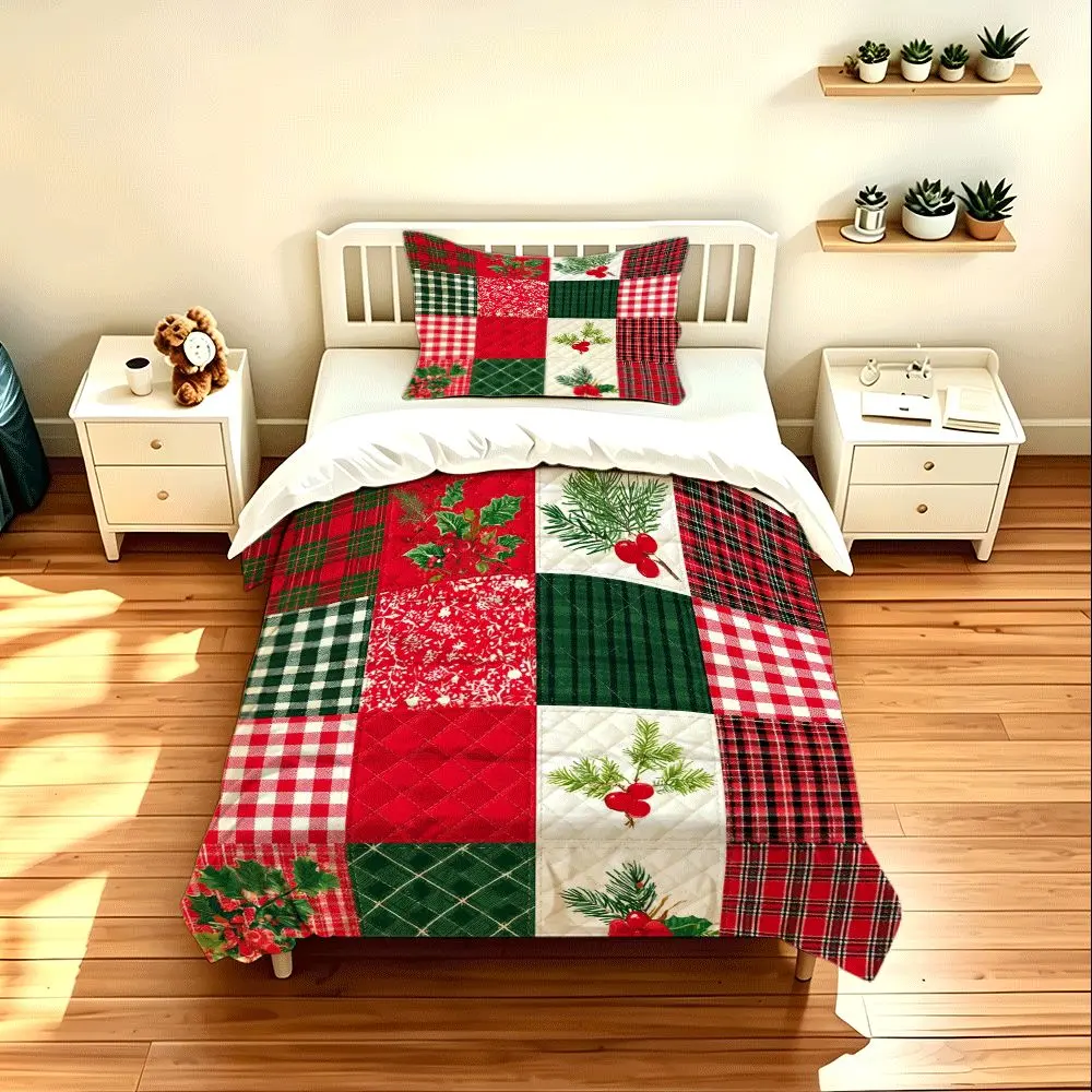2/3pcs duvet cover set (1 duvet cover + 2 pillowcases) - Christmas Patchwork Quilt Cover Set, High-definition Digital Printing, Fade-resistant, Soft & Cozy Polyester Fabric, Perfect for Dorm, Bedroom & Hotel, All Season Bedding Decor