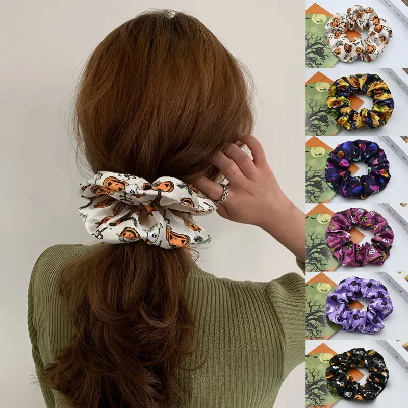 Women's Cute Halloween Themed Elastic Band Hair Scrunchies, Assorted Styles for Multi-Outfit Mix & Match, Colorful Trendy Novelty Goth Hair Styling Accessories for Party Hairstyle Decor Elastic Hair Bands, Fashionable Hair Accessories