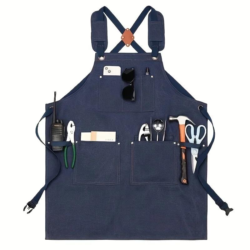 Canvas Apron with Multiple Pockets, Durable Apron with Adjustable Shoulder Straps, Ideal for Carpenters & Garden Maintenance Workers