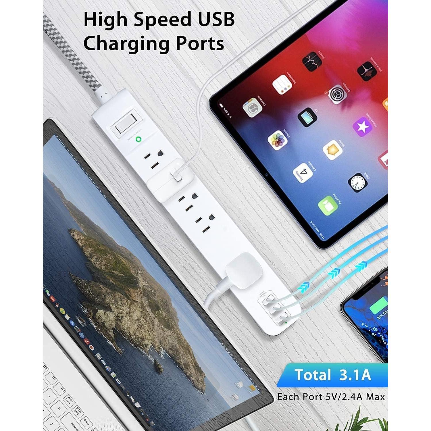 2 Pack Power Strip Surge Protector - 5 Widely Spaced Outlets 3 USB Ports, 1875W/15A with 5Ft Braided Extension Cord, Flat Plug, Overload Surge Protection, Wall Mount for Office,White 2 Pack Power Strip Surge Protector - 5 Widely Spaced Outlets 3 USB Ports, 1875W/15A with 5Ft Braided Extension Cord, Flat Plug, Overload Surge Protection, Wall Mount for Office,White