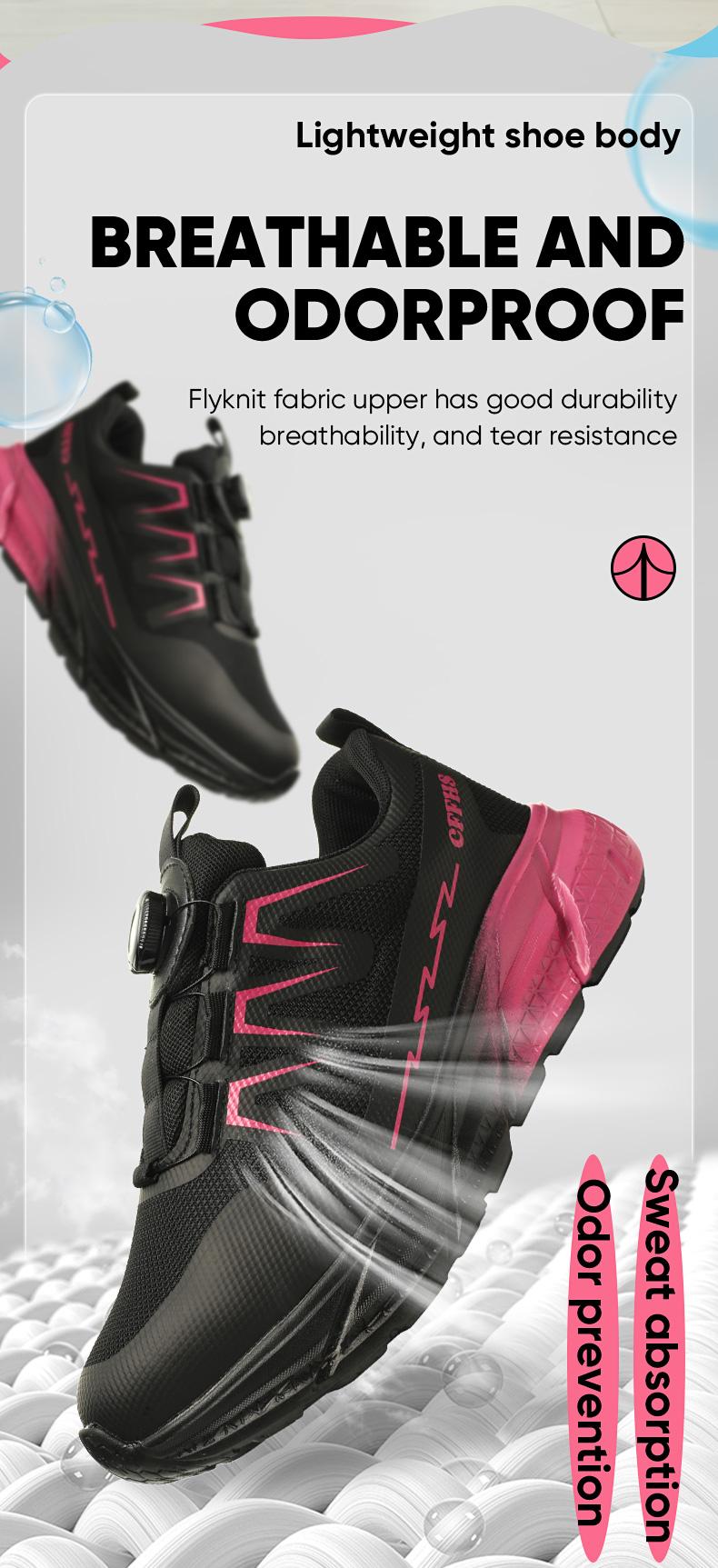 Women's steel-toe sports non-slip work shoes, made of breathable mesh material, with a rotary knob lace system, featuring anti-smashing, anti-piercing, shock-absorbing and wear-resistant properties. Footwear, Closed Girl Safety Boots Cover nurse