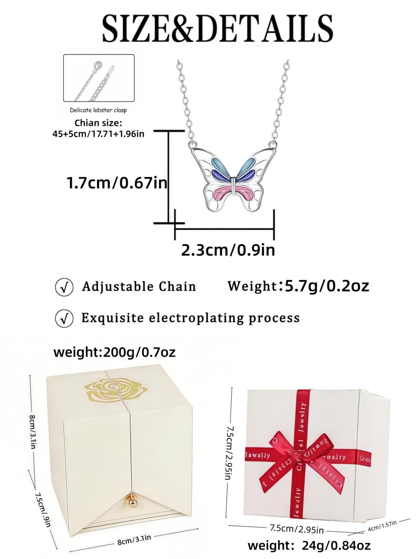 Fantasy Butterfly Gradient Wings Original niche high-end butterfly necklace.Paired with a surprise double-door preserved rose jewelry gift box.Ideal gift for festivals, birthdays, Mother’s Day and Valentine’s Day.