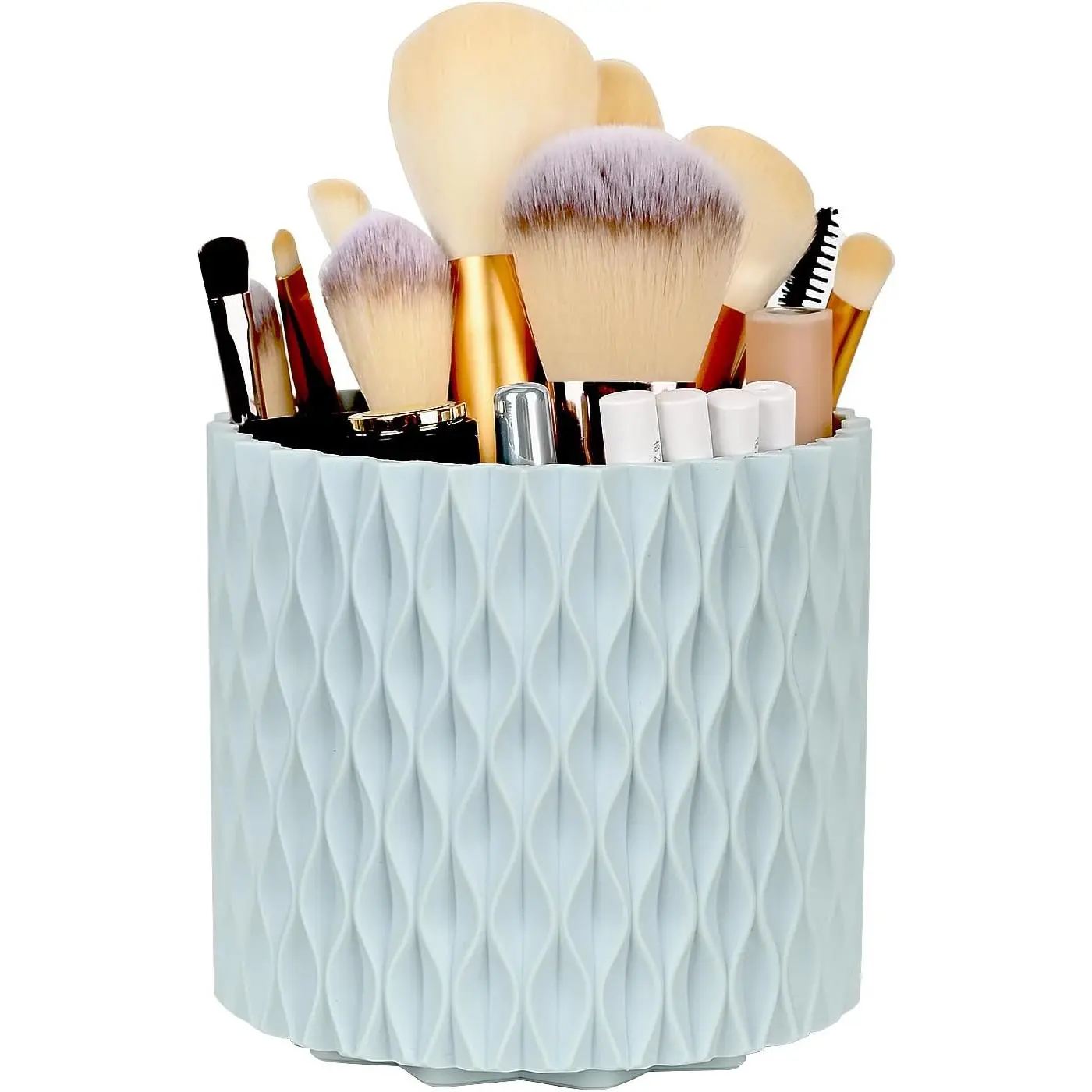 360 Rotating Makeup Brush Holder 5 Slot Storage Organizer Blue | Spinning  container cup with dividers for , desk, dresser, bathroom countertop, lipstick, pen & art supplies