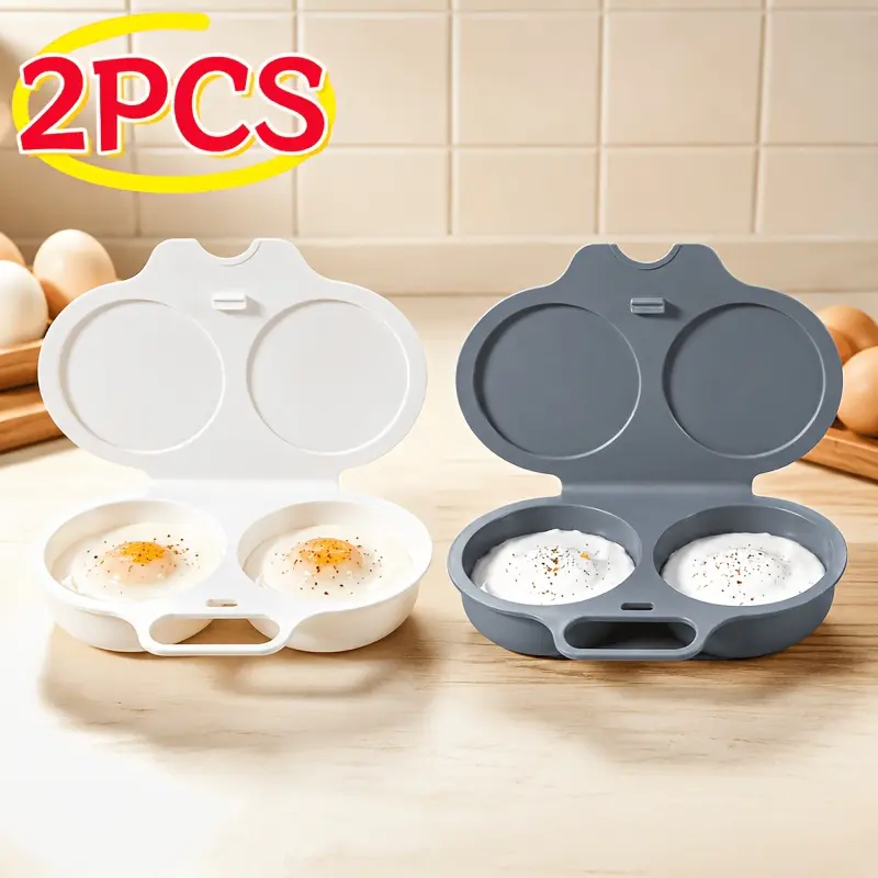 Dark Gray 2-Cup Round Non-Stick Microwave Omelette Maker - BPA-Free Food-Grade PP Plastic, Quick Prep, Perfect Shape, Healthy Cooking, Dishwasher-Safe Kitchen Egg Cooker Gadget