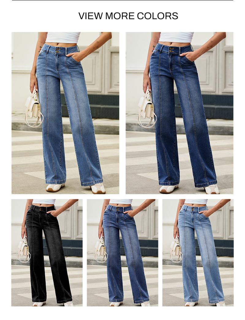Sidefeel Women's Wide Leg Jeans High Waisted Stretchy Straight Leg Jeans Trendy Seamed Front Loose Denim Pants TikTokShopBlackFriday