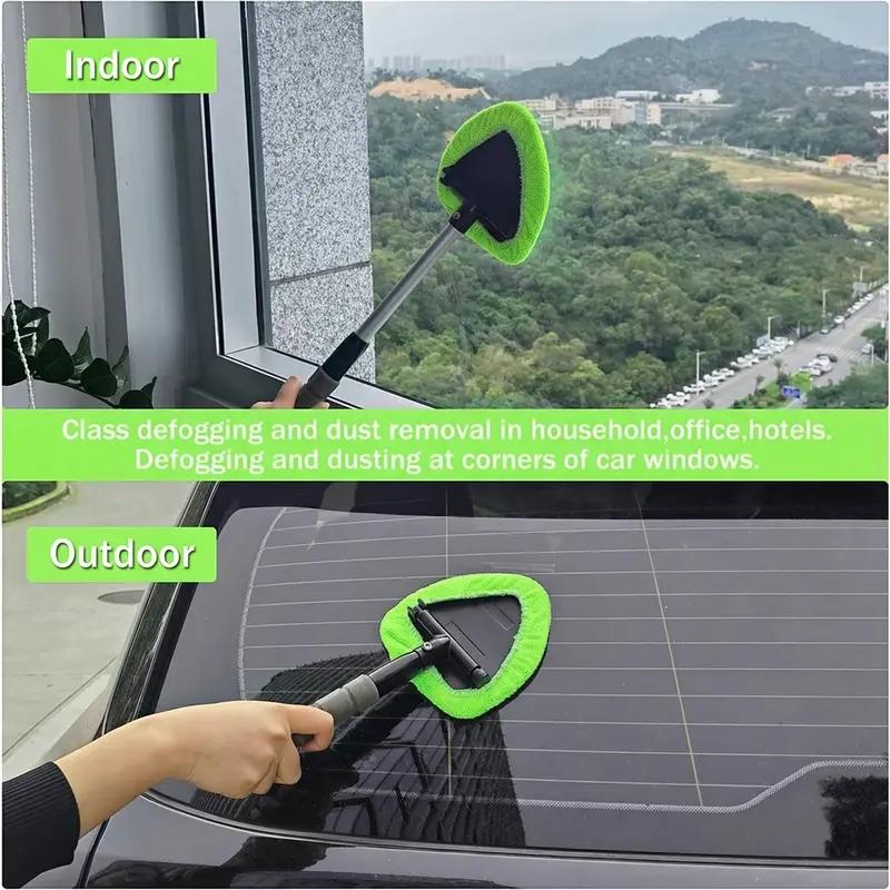 Windshield Cleaner Tool Car Interior Window Detailing Cleaning Kit with Extendable Handle and 3 Easy to Install Reusable Microfiber Pads Auto Glass Wiper Brush Kit for Car&Home