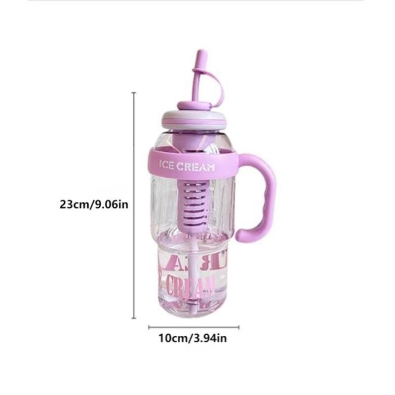 1200ML Thermal Water Bottle with Tea Infuser and Straw, Large Handle, High Capacity, Cute, Dustproof, Summer Water Cup for Women and Students, Large Water Bottle, Lucky King Ice Water Cup