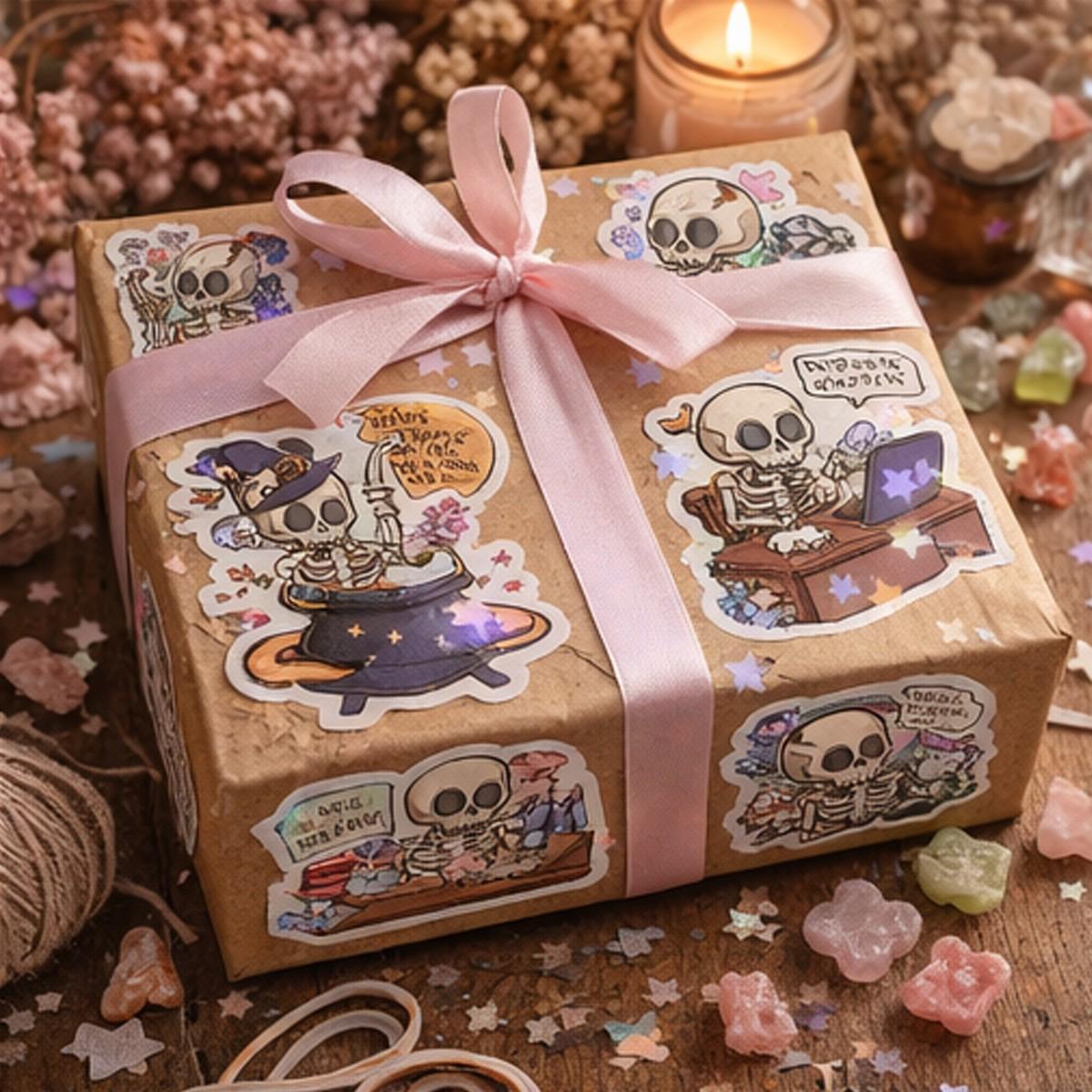 1Pc 50PCS Holographic Skull Stickers Funny Cute Waterproof Vinyl Decals Aesthetic Cartoon Graffiti Sticker Pack for Laptop Water Bottle Phone Case Skateboard Helmet Scrapbook DIY Decor Gift Spring Summer Party Supplies