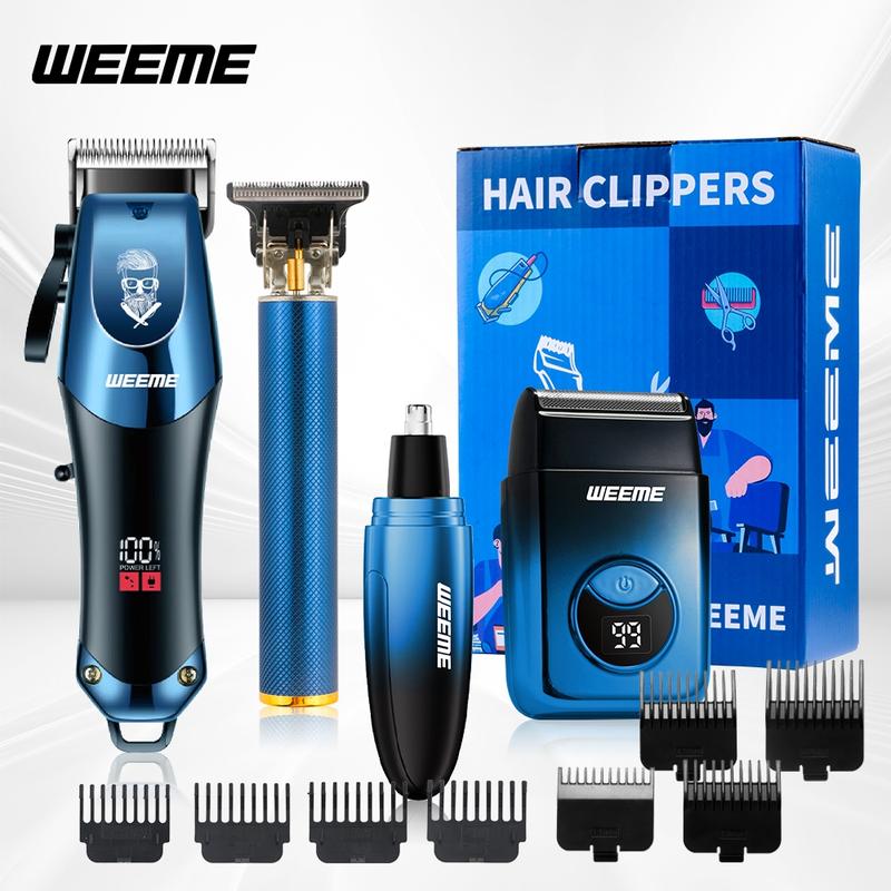 WEEME 4pcs Electric Hair Clipper Set, Hair Clippers, Multifunctional Hair Trimmer, Beard Trimmer Kit, USB Rechargeable, T-Head Shaver, Nose Hair Trimmer, Perfect Gift for Men