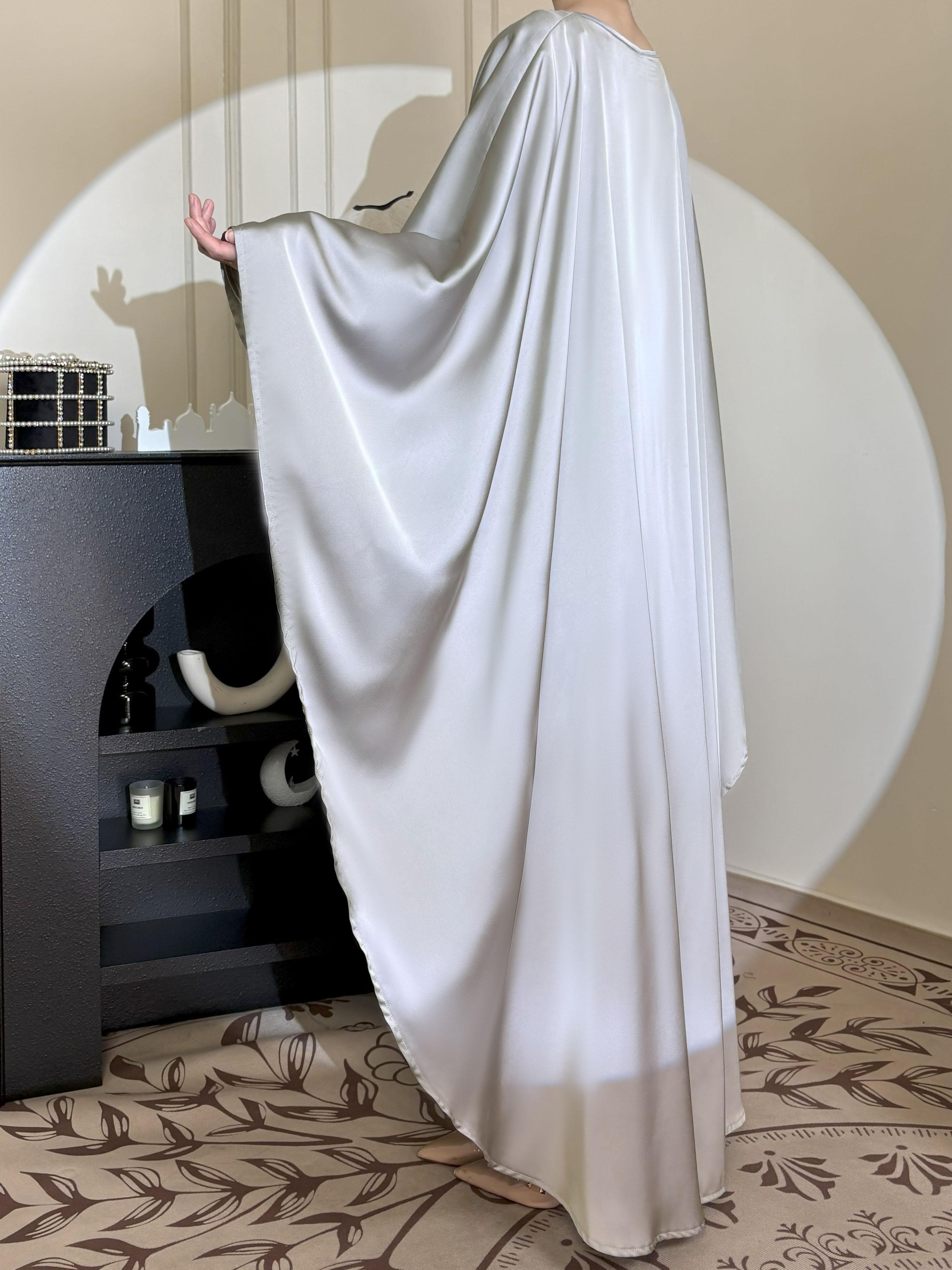 CL43 Satin cape elegant Muslim dress, Modest Party Open Butterfly Pearl rhinestone Abayas, For Evening Party/Wedding Guest/Anniversary,Unique design, luxurious texture,Fashionweek