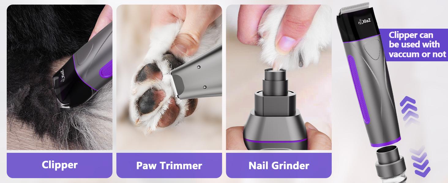 Dog Grooming Kit with Pet Grooming Vacuum, Pet Hair Dryer, Dog Clipper, Cat Nail Grinder Paw Trimmer, 15 Kpa Dog Bathing Kit for Long/Short Hair Pets