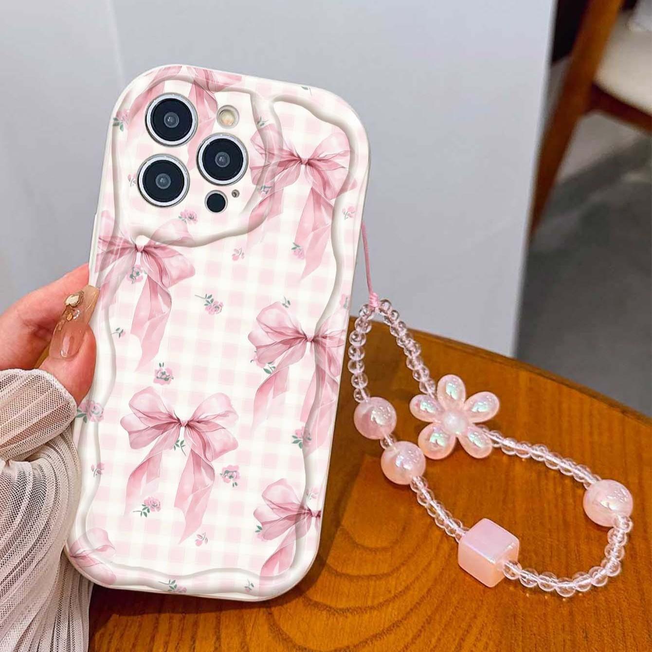 Butterfly Flower Strap Pattern Tpu Wave Edge Anti-Drop Phone Case for Apple iPhone 17 Pro Max/16/16 Pro Max/11/13/14/15, Girl's Gift