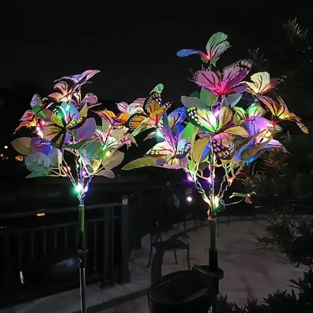Solar Powered LED Butterfly Tree Ground Lights, Waterproof Outdoor Garden Lawn Landscape Lighting, Decorative Holiday Party Lights, Solar Garden Lamps