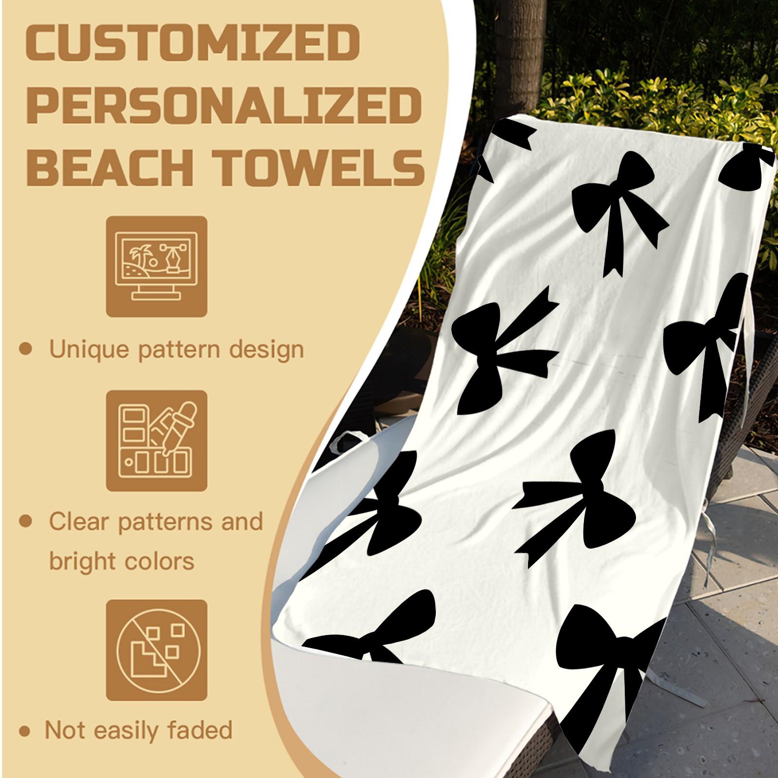 Ballet Core Bow Beach Towel, Cute Soft Skin-friendly Quick Dry, Available in Black White Blue Pink, Ideal for Girls Seaside Vacation Photoshoot