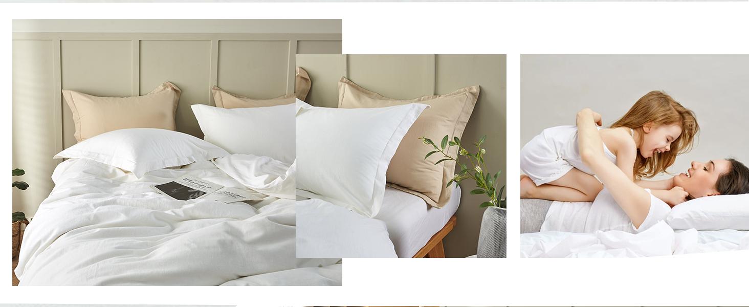 Simple&Opulence French Linen Duvet Cover Set - Natural Flax Cotton Blend-Solid Color Breathable Farmhouse Bedding
