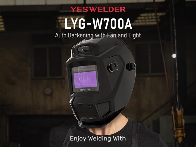 YESWELDER LYG-W700A Auto Darkened Welding Helmet with Fan & Light | True Color View, 4 Arc Sensors | Adjustable Shade 4/5-9/9-13 Hood for TIG MIG MMA CUT Grind
