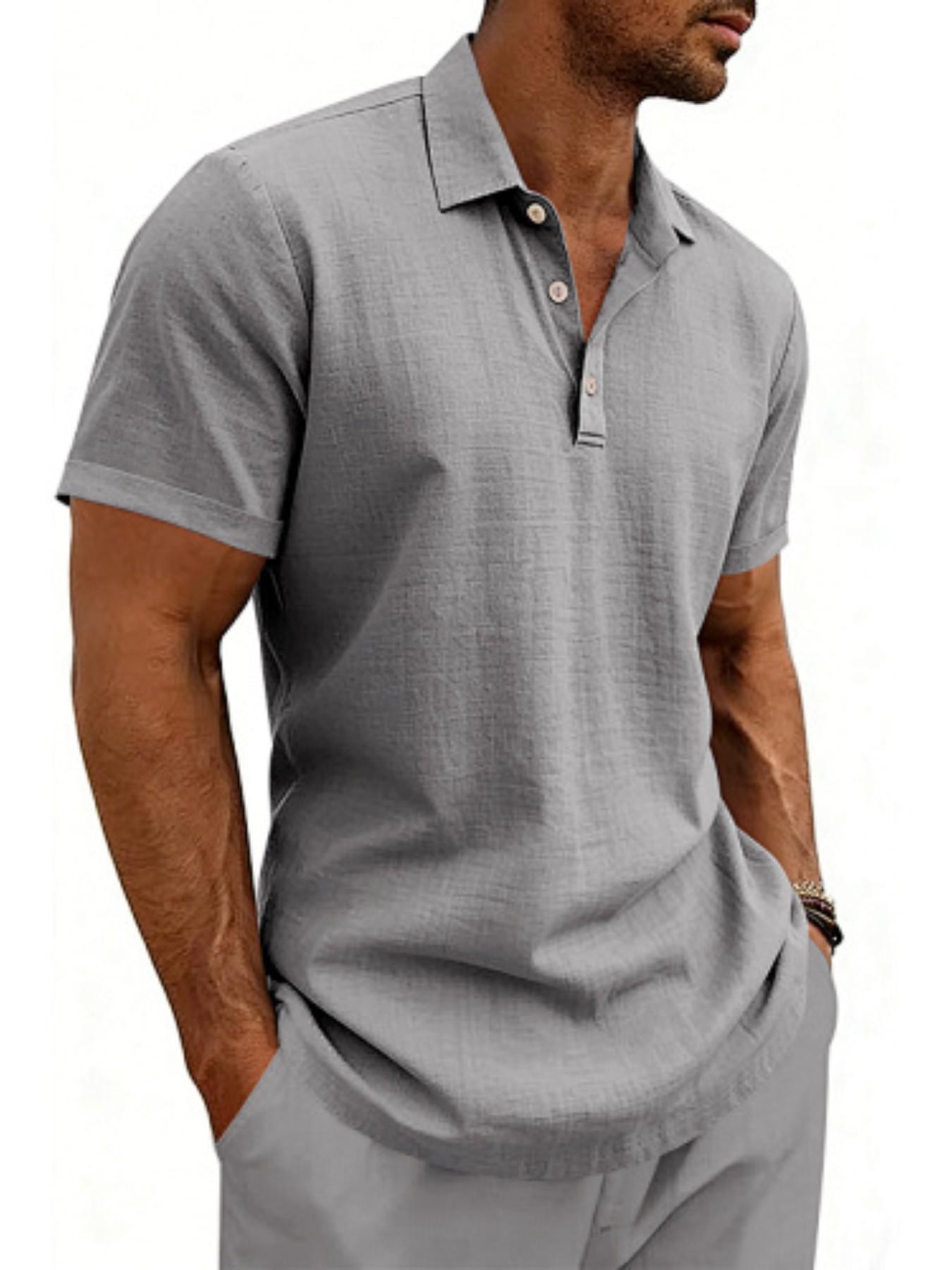 Men's summer textured slim fit short sleeved polo shirt! Breathable and sweat proof, with a three button design that allows for versatile commuting and vacation scenarios