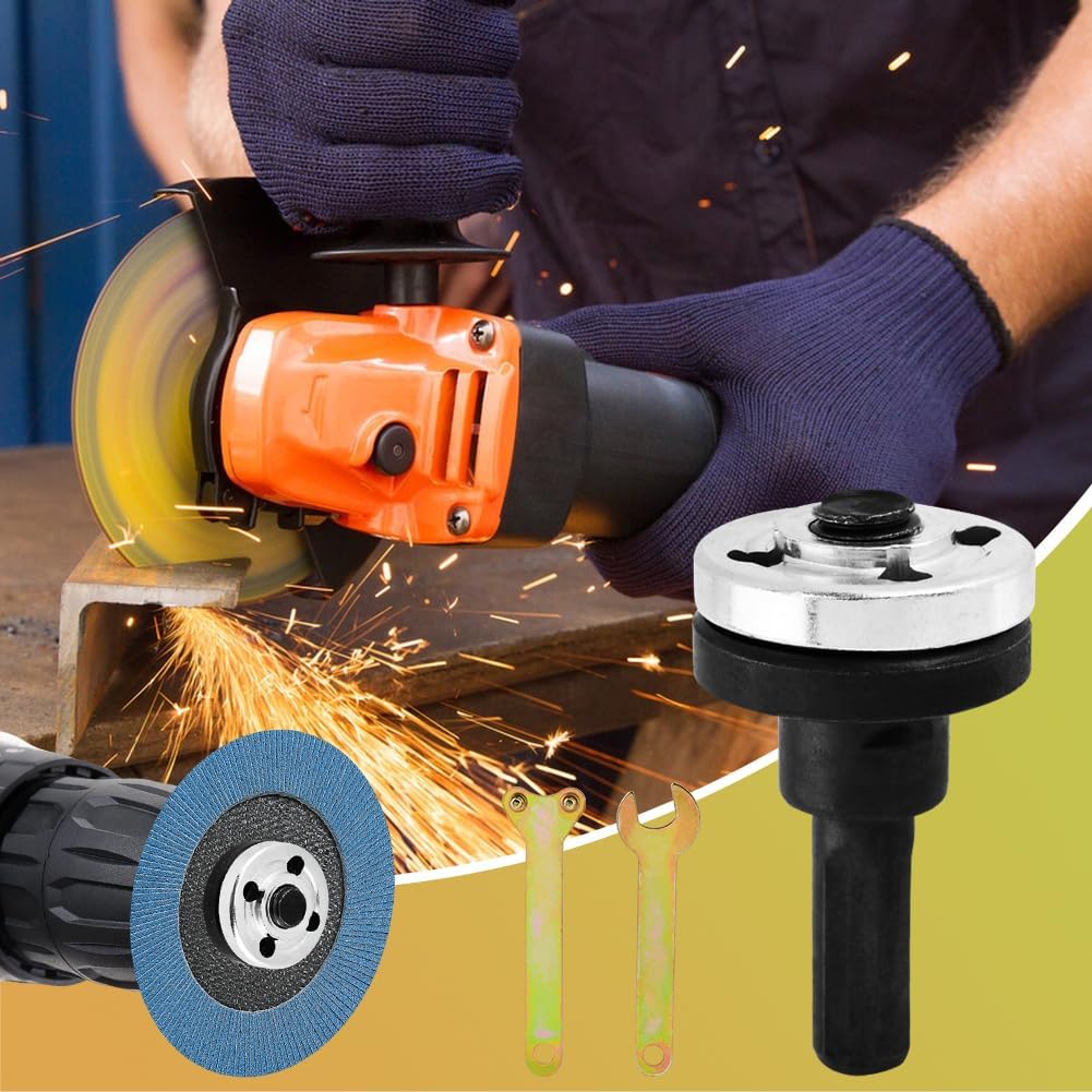 2 sets Electric Drill Angle  Connecting Rod Set, Angle  Tool Drill Arbor Mandrel Adaptor with Spanner and Flange Nut for Polish Disc, Polish Sponge and  Disc(10mm)