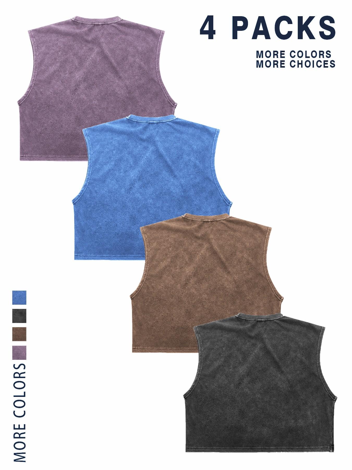【TDOTW】Men's Washed Sleeveless Fitted Casual Plain Vest, high-quality cotton, all-day wear, street culture effect, enhance comfort and fashion