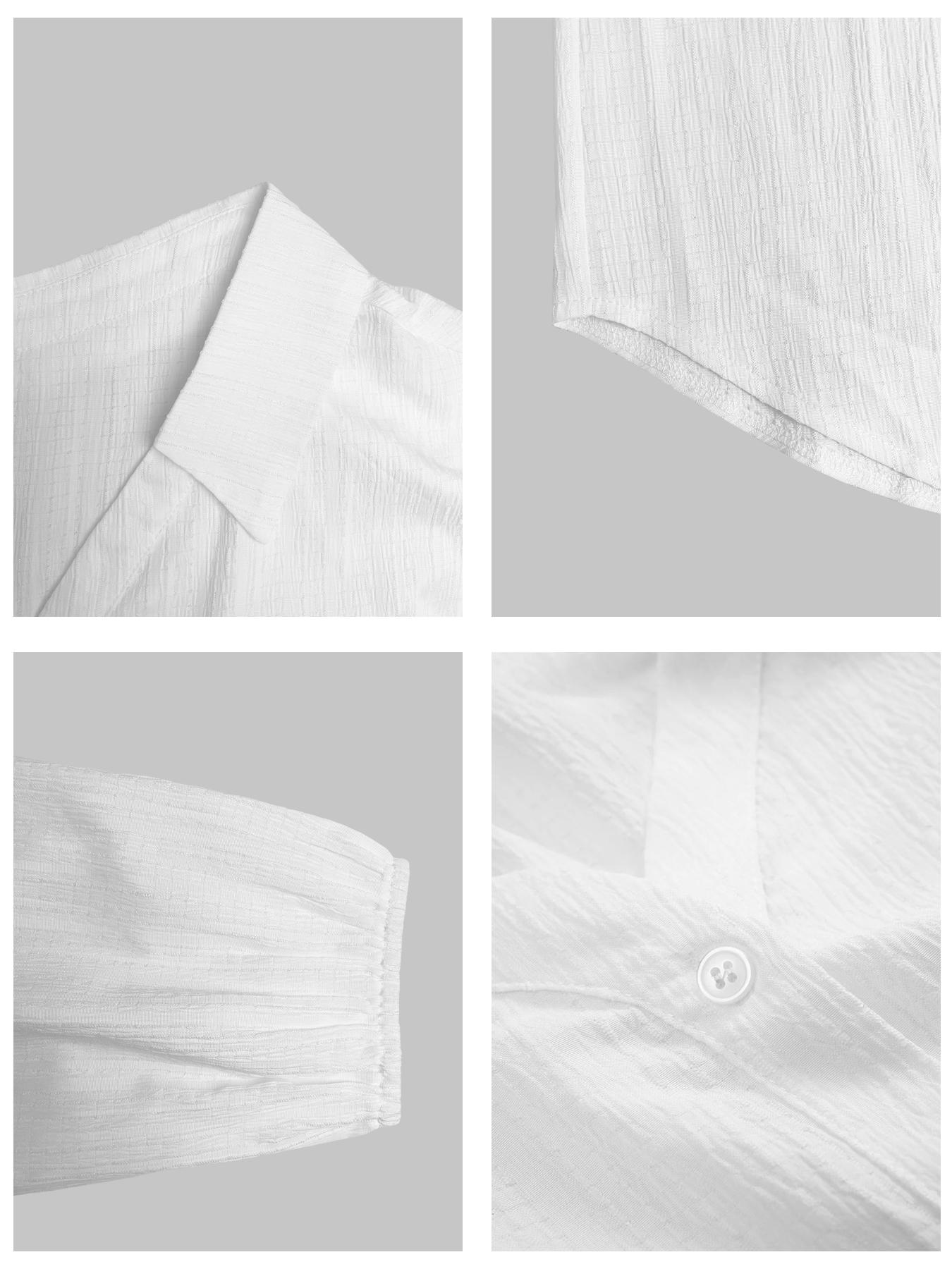 Women's Asymmetric Neckline Cold Shoulder Blouse, Collared Button Down 3/4 Sleeve Design, Textured Fabric, Clean Girl Top, Casual Chic Style Clothes for Vacation, Beach and Daily Wear, Spring & Summer Wear