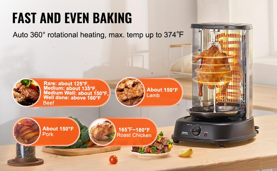 VEVOR Shawarma Grill Machine, Vertical Chicken Shawarma Cooker Machine Countertop, Electric Stainless Steel Broiler Gyro Rotisserie Oven Doner Kebab Machine, for Home Restaurant Kitchen Parties