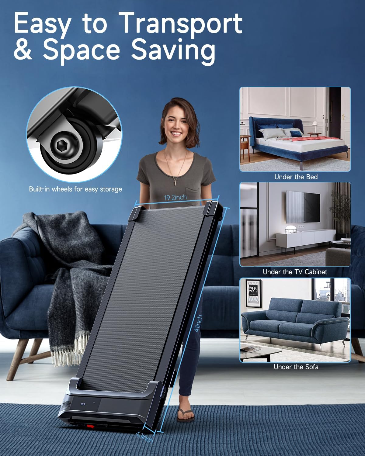 Walking Pad Treadmill for Home - Under Desk Treadmills Portable Mini Compact Walk Running Machine Pads Slim Lightweight Caminadora Eléctrica para Casa Office Small Spaces with Adjustable Speed Remote